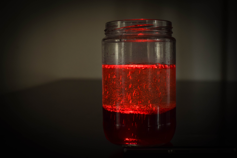 homemade lava lamp in a jar