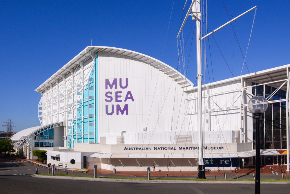 An exterior shit of the national maritime museum wuth uts distinctive mu sea um branding 